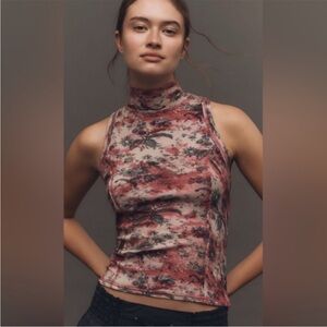 Anthropologie Pilcro Floral Printed Turtleneck Tank Top Small NWT